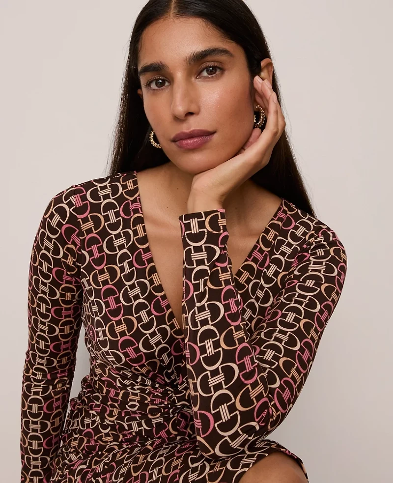 Ann Taylor Chain Link V-Neck Knit Dress Pure Chocolate Women's
