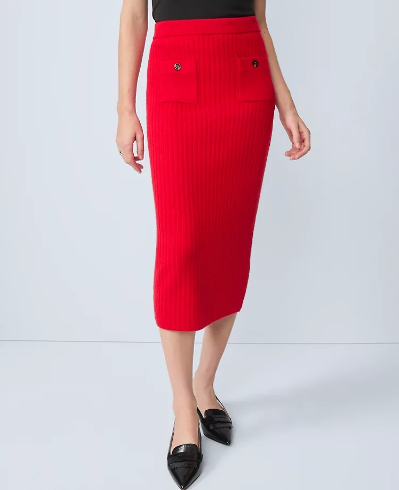 Ann Taylor Ribbed Sweater Skirt Iconic Red Women's