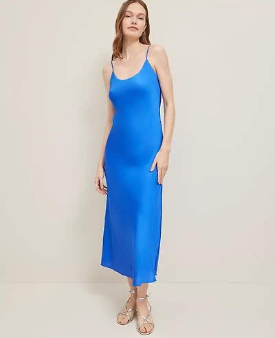 Ann Taylor Petite Satin Slip Dress Power Blue Women's