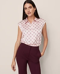 Ann Taylor Geo Collared Satin Blouse Pink Marble Women's