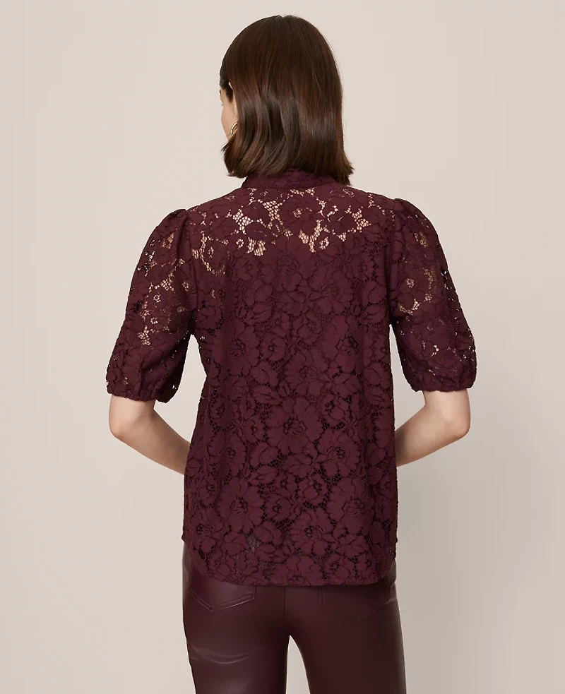 Ann Taylor Lace Blouse Poised Plum Women's