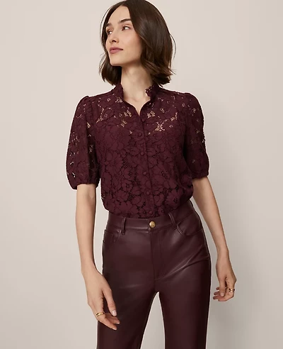 Ann Taylor Lace Blouse Poised Plum Women's