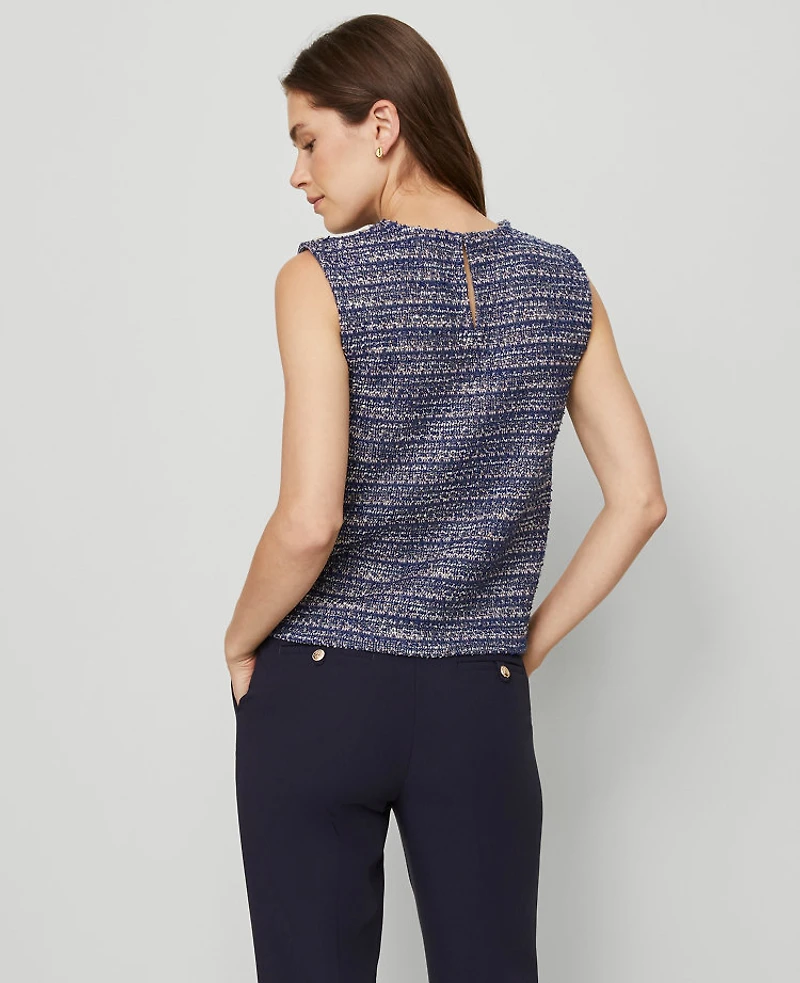 Ann Taylor Tweed Patch Pocket Top Blue Multi Women's