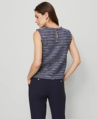 Ann Taylor Tweed Patch Pocket Top Blue Multi Women's