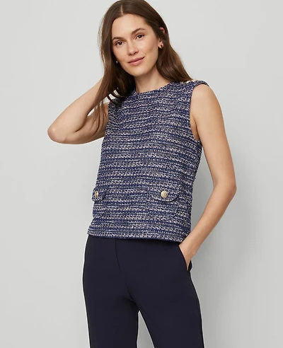 Ann Taylor Tweed Patch Pocket Top Blue Multi Women's