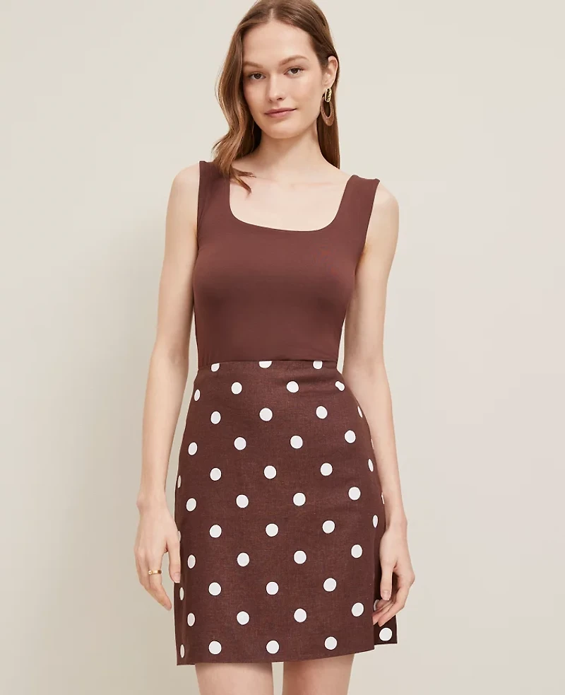 Ann Taylor Petite Dotted Linen-Blend Mini Skirt Rich Walnut Women's