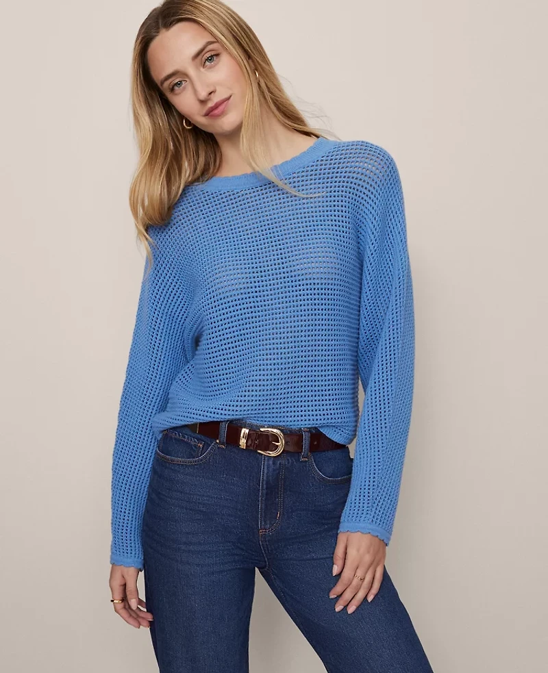 Ann Taylor Weekend Collection Open Stitch Scalloped Sweater Women's