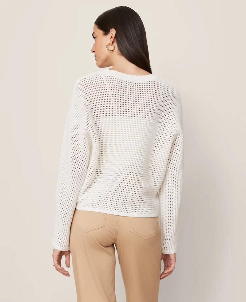 Ann Taylor Weekend Collection Open Stitch Scalloped Sweater Women's