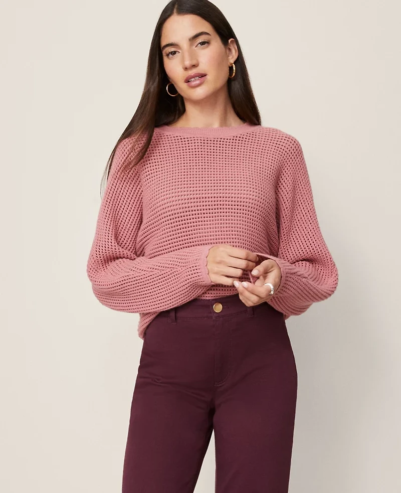 Ann Taylor Weekend Collection Open Stitch Scalloped Sweater Women's