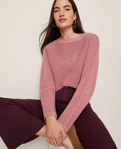 Ann Taylor Weekend Collection Open Stitch Scalloped Sweater Women's