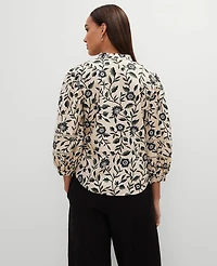Ann Taylor Petite Floral Linen Blend Top Size Large Sands Edge Women's