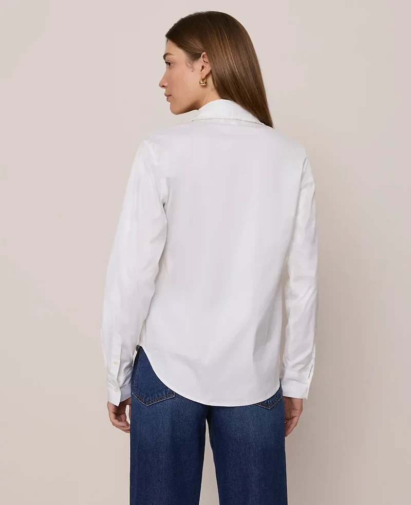 Ann Taylor Weekend Collection Ruffle Collar Modern Shirt White Women's