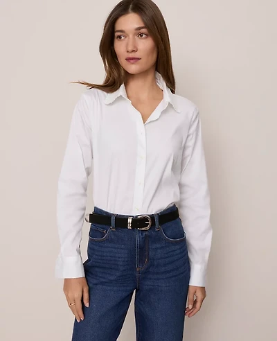 Ann Taylor Weekend Collection Ruffle Collar Modern Shirt White Women's