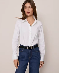 Ann Taylor Weekend Collection Ruffle Collar Modern Shirt White Women's