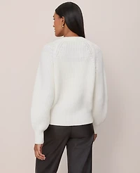 Ann Taylor Chunky Ribbed Crew Neck Cardigan Winter White Women's