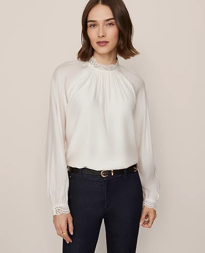 Ann Taylor Lace Trim Blouse Women's