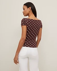 Ann Taylor Petite Dotted Crisscross Off-The-Shoulder Top Rich Walnut Women's