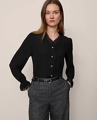 Ann Taylor Lace Ruffle Trim Blouse Women's