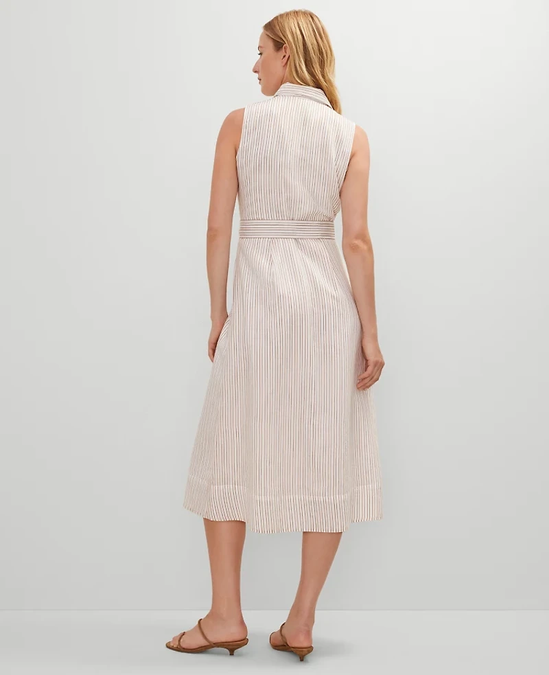 Ann Taylor Striped Flare Midi Shirtdress Neutral Combo Women's