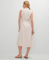 Ann Taylor Striped Flare Midi Shirtdress Neutral Combo Women's