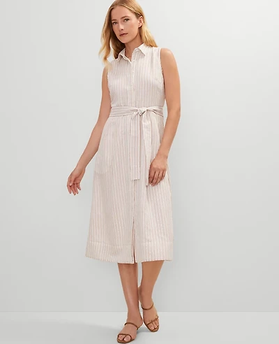 Ann Taylor Striped Flare Midi Shirtdress Neutral Combo Women's