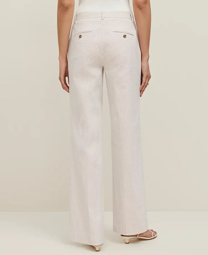 Ann Taylor The Straight Trouser in Striped Seersucker - Curvy Fit Size 4 Cappuccino Tan Women's