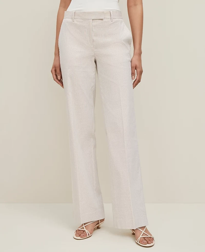 Ann Taylor The Straight Trouser in Striped Seersucker - Curvy Fit Size 4 Cappuccino Tan Women's