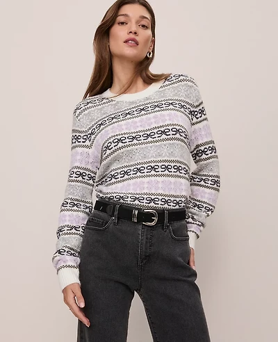 Ann Taylor Weekend Collection Relaxed Fair Isle Sweater Lavender Frost Women's