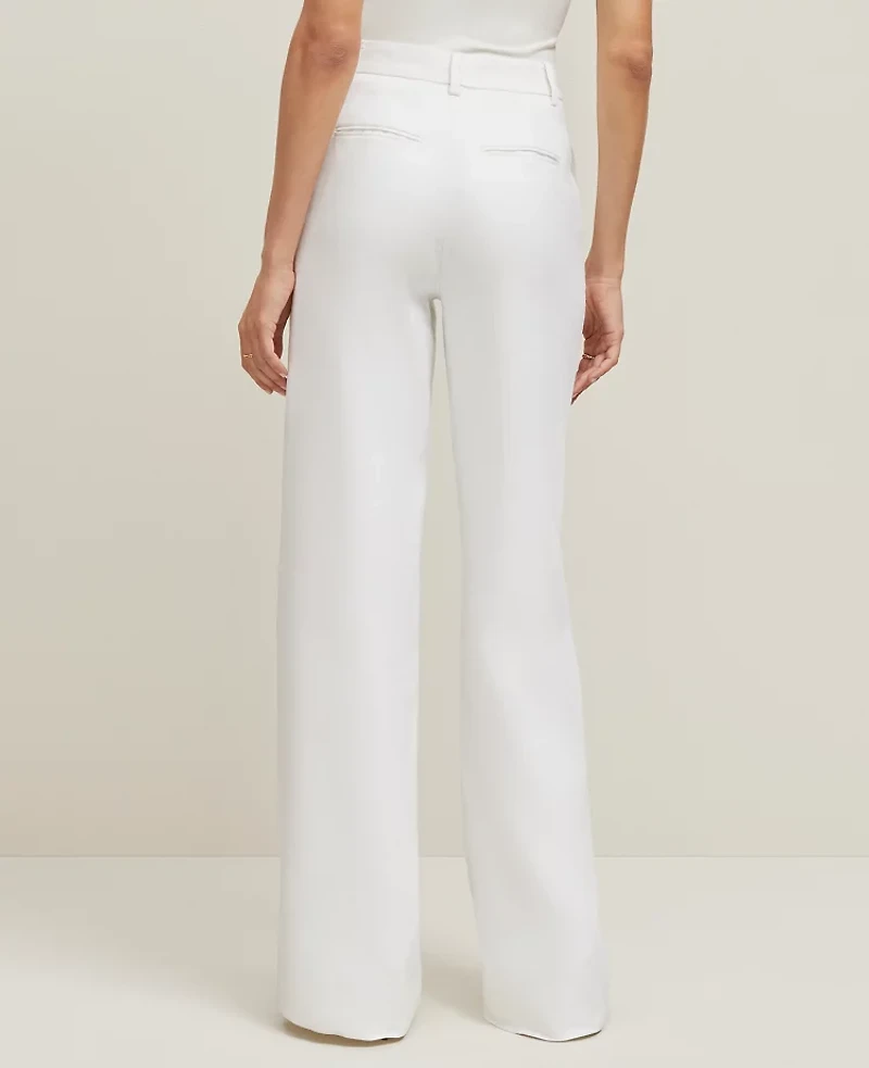 Ann Taylor The Petite Wide-Leg Pant Herringbone Linen Blend — Curvy Fit White Women's