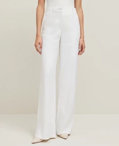 Ann Taylor The Petite Wide-Leg Pant Herringbone Linen Blend — Curvy Fit White Women's