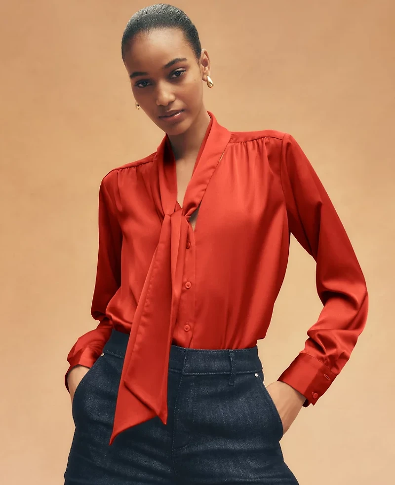 Ann Taylor Satin Bow Blouse Women's