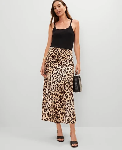 Ann Taylor Animal Print Linen Blend Bias Slip Skirt _Black Women's