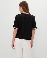 Ann Taylor Crochet Trim Ponte Top Size Small Black Women's