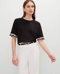Ann Taylor Crochet Trim Ponte Top Size Small Black Women's