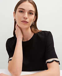 Ann Taylor Crochet Trim Ponte Top Size Small Black Women's