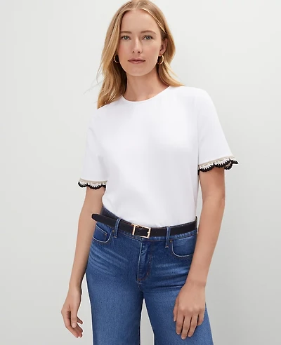 Ann Taylor Crochet Trim Ponte Top White Women's