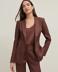 Ann Taylor The Petite Notched One Button Blazer Linen Blend Rich Walnut Women's