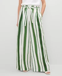 Ann Taylor The Petite Tie Waist Wide Leg Pant Linen Leafy Green Women's