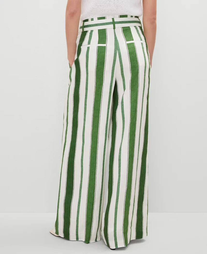 Ann Taylor The Petite Tie Waist Wide Leg Pant Linen Leafy Green Women's