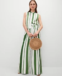 Ann Taylor The Petite Tie Waist Wide Leg Pant Linen Leafy Green Women's