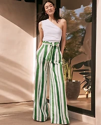 Ann Taylor The Petite Tie Waist Wide Leg Pant Linen Leafy Green Women's