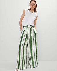 Ann Taylor The Petite Tie Waist Wide Leg Pant Linen Leafy Green Women's
