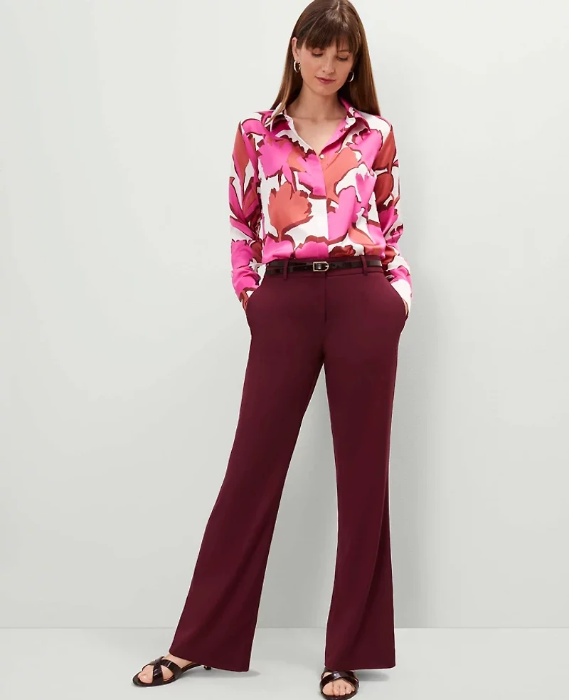 Ann Taylor Floral Satin Essential Shirt Rose Violet Women's