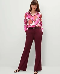 Ann Taylor Floral Satin Essential Shirt Rose Violet Women's