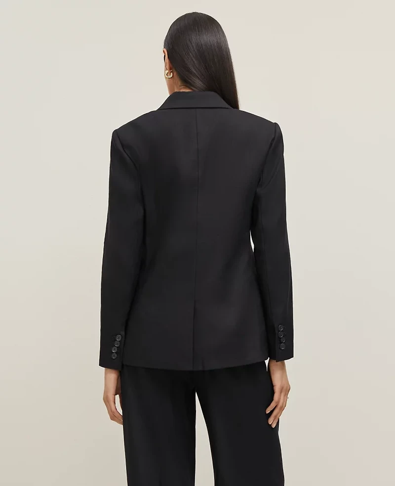 Ann Taylor The Petite Notched Two Button Fitted Blazer Linen Blend Black Women's