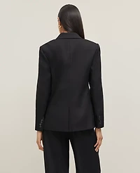 Ann Taylor The Petite Notched Two Button Fitted Blazer Linen Blend Black Women's