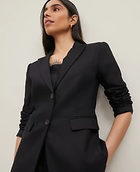 Ann Taylor The Petite Notched Two Button Fitted Blazer Linen Blend Black Women's