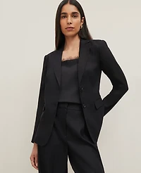 Ann Taylor The Petite Notched Two Button Fitted Blazer Linen Blend Black Women's