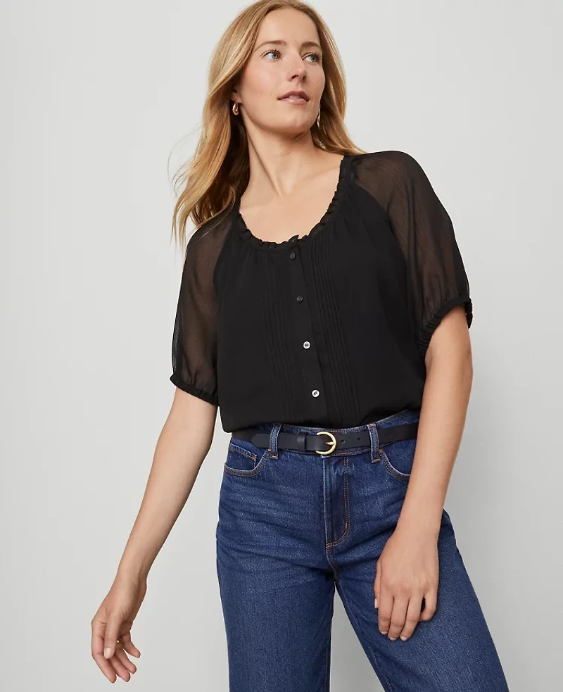 Ann Taylor Pintucked Raglan Popover Top Women's