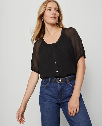 Ann Taylor Pintucked Raglan Popover Top Women's